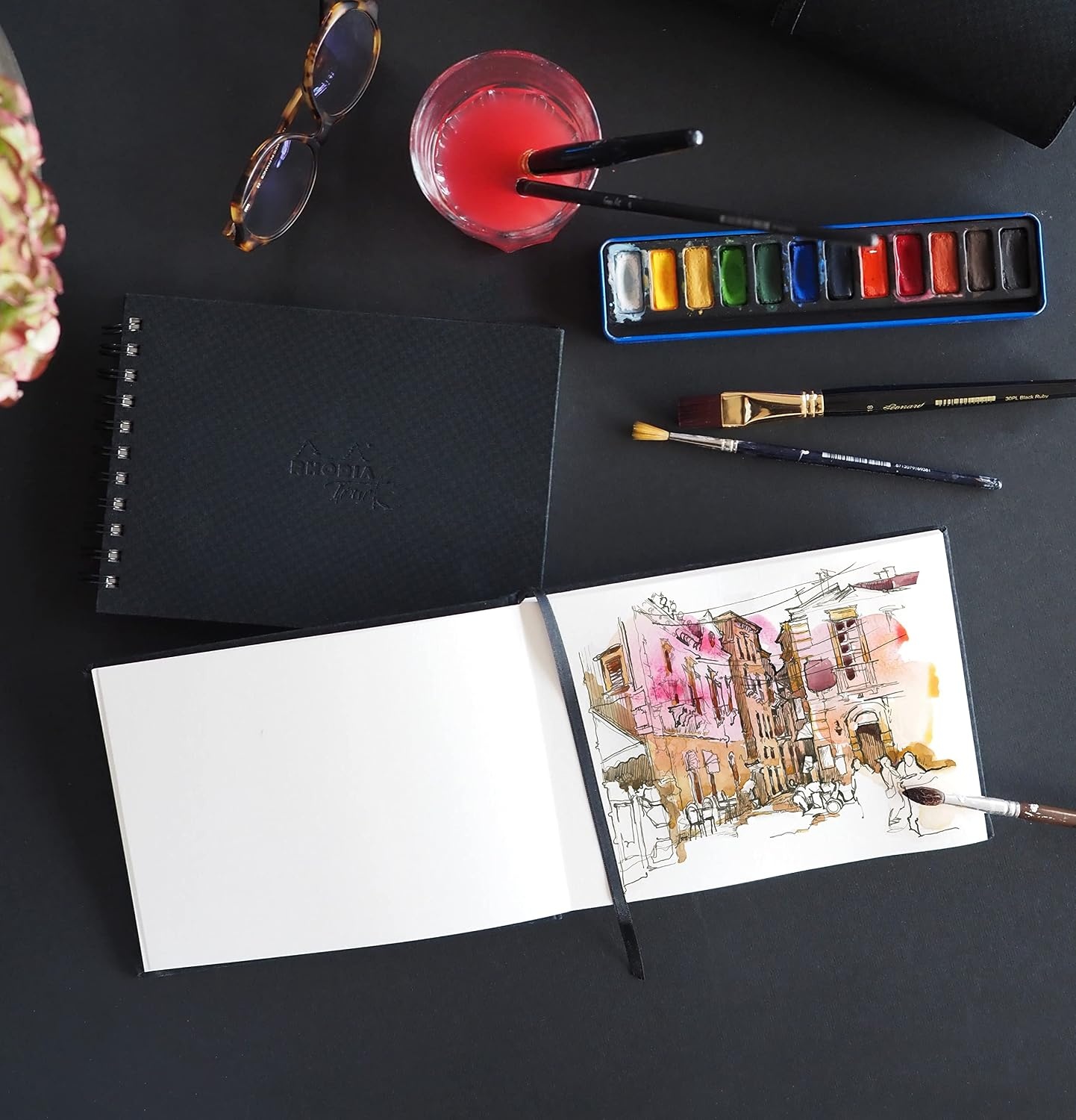 image:imageRhodia 116152C  Rhodia Touch Watercolor Book 100 fine Grain Cotton Paper 300g  A6 Portrait 32 Pages 16x2 Rigid Double Accordion Notebooka6