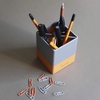 image:imageRHODIA 194522C  Gold Pencil Pot  8x8x11 cm  Orange Saddle Stitching  Faux Leather Exterior  Home Office Collection Rhodiarama  Office Organization amp Designer StorageBeige