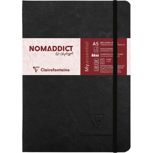 image:imageClairefontaine 793462C Collection Age Bag One Stitched MyEssential Stitched Elastic Notebook Red  A5 148x21 cm  192 Numbered Lined Pages  90 g Ivory Paper  Grain Leather Glossy HardcoverBlack