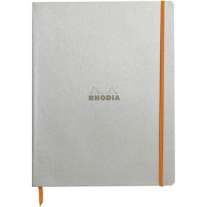 image:imageRHODIA 117702C  Black Flexible Notebook  A4  Lined  160 Detachable Pages  Ivory Clairefontaine Paper 90 gm  Bookmark Elastic Closure  Faux Leather Cover  Rhodiarama CollectionSilver