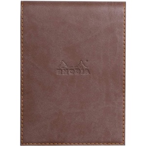 image:imageRHODIA 128104C  Clipboard Case  Stapled Notepad No 12 Taupe  85x12 cm  Small Squares  80 Detachable Sheets  80G White Clairefontaine Paper  Pencil Holder  Faux Leather  RhodiaramaChocolate