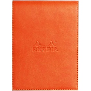 image:imageRHODIA 128214C  Clipboard Case  Stapled Notepad N12 Tangerine  85x12 cm  Lined  80 Detachable Sheets  80G White Clairefontaine Paper  Pencil Holder  Faux Leather  Rhodiarama CollectionTangerine