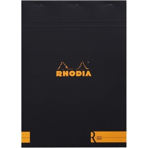 image:imageRHODIA 182012C  Stapled Notepad Le R No 18 Black  A4  Lined  70 Detachable Sheets  Ivory Clairefontaine Paper 90 gm  Velvety Touch Cover  BasicsBlack