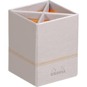 image:imageRHODIA 194522C  Gold Pencil Pot  8x8x11 cm  Orange Saddle Stitching  Faux Leather Exterior  Home Office Collection Rhodiarama  Office Organization amp Designer StorageSilver