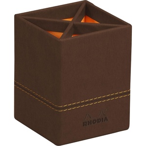image:imageRHODIA 194522C  Gold Pencil Pot  8x8x11 cm  Orange Saddle Stitching  Faux Leather Exterior  Home Office Collection Rhodiarama  Office Organization amp Designer StorageBronze