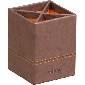 image:imageRHODIA 194522C  Gold Pencil Pot  8x8x11 cm  Orange Saddle Stitching  Faux Leather Exterior  Home Office Collection Rhodiarama  Office Organization amp Designer StorageChocolate