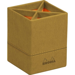 image:imageRHODIA 194522C  Gold Pencil Pot  8x8x11 cm  Orange Saddle Stitching  Faux Leather Exterior  Home Office Collection Rhodiarama  Office Organization amp Designer StorageGold