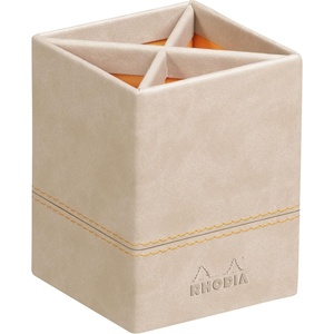 image:imageRHODIA 194522C  Gold Pencil Pot  8x8x11 cm  Orange Saddle Stitching  Faux Leather Exterior  Home Office Collection Rhodiarama  Office Organization amp Designer StorageBeige