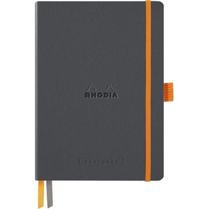 image:imageRHODIA Rhodiarama cf117814 Notebook Notebook with Pencil Holder A5 Dot Grid Ruled 240 Pages Italian Synthetic Leather Cover Ivory Paper 32 ozyd PEFC Certified TitaniumTitanium