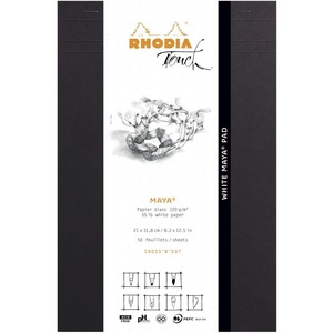 image:imageRhodia  Ref 116105C  Touch White Maya Stapled Pad 50 Sheets  A4 Size Portrait Layout 120gsm Paper Cross amp Dot Rulings Acid Free pH Neutral Maya Card CoverWhite