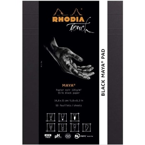 image:imageRhodia  Ref 116105C  Touch White Maya Stapled Pad 50 Sheets  A4 Size Portrait Layout 120gsm Paper Cross amp Dot Rulings Acid Free pH Neutral Maya Card CoverBlack Black 193911tcx