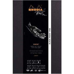 image:imageRhodia  Ref 116105C  Touch White Maya Stapled Pad 50 Sheets  A4 Size Portrait Layout 120gsm Paper Cross amp Dot Rulings Acid Free pH Neutral Maya Card CoverBlack