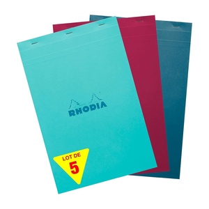 image:imageRhodia 19100Cpack Stapled Notepad COLOURS N19 A4 21x318cm  Small Squares  80 F Detachable  Paper 80gm  Ast covers  Pack of 5 Random Colours
