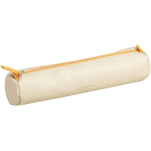 image:imageRhodia 318890C  Orange Rhodiarama Round Pencil Case  215 x 55 cm  Genuine Orange Stitching  Ivory Jersey Interior  Faux Leather  Storage for Pens Pencils Markers Small SuppliesBeige