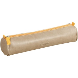 image:imageRhodia 318890C  Orange Rhodiarama Round Pencil Case  215 x 55 cm  Genuine Orange Stitching  Ivory Jersey Interior  Faux Leather  Storage for Pens Pencils Markers Small SuppliesTaupe