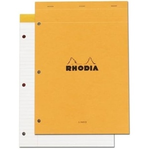 image:imageRhodia Classic French Paper Pads Ruled with Margin 3Hole Punched 8 14 in X 11 34 in Orange Pack of 5
