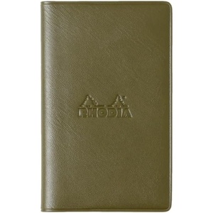 image:imageRhodia Mini Stapled Note CoverEarth Khaki 31 x 50 inches 8 x 128 cm Stapled Notebook Mini 30 x 47 inches 75 x 12 cm 02 inches 5 mm Graph with Orange Water Repellent Cover