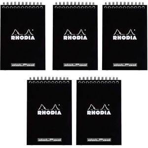 image:imageRhodia Notepad 4X6 Double dot grid Micro Perforated 80 Sheets Black Pack of 5