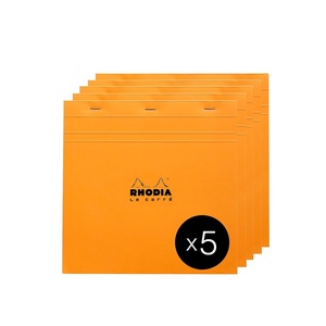 image:imageRHODIA 210200C  Stapled Notepad N210 Orange  21x21 cm  Small Squares  80 Detachable Sheets  White Clairefontaine Paper 80 gm  Coated Card Cover  Pack of 5 pads
