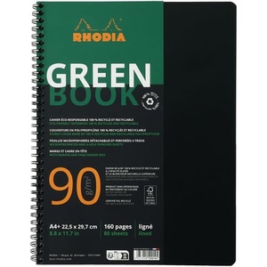 image:imageRhodia 119914C  Greenbook Notebook  100 Recycled and Recyclable  A4 225 x 297 cm  Ruled  160 Pages Detachable Perf 4 Holes  Recycled Clairefontaine Paper 90 gm FSC  RecycledRuled  Margin and Header Frame