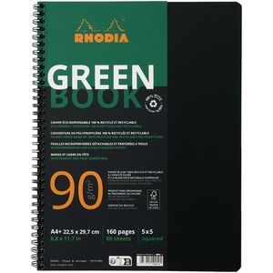 image:imageRhodia 119914C  Greenbook Notebook  100 Recycled and Recyclable  A4 225 x 297 cm  Ruled  160 Pages Detachable Perf 4 Holes  Recycled Clairefontaine Paper 90 gm FSC  RecycledSmall Squares  Margin and Header Frame