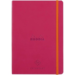image:imageRHODIA 117182C  Soft Notebook Diary Perpetual Perpetual Black  A5128 Pages  90G Ivory Clairefontaine Paper  Index Elastic Closure  Faux Leather Cover  Rhodiarama CollectionRaspberry