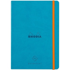 image:imageRHODIA 117182C  Soft Notebook Diary Perpetual Perpetual Black  A5128 Pages  90G Ivory Clairefontaine Paper  Index Elastic Closure  Faux Leather Cover  Rhodiarama CollectionTurquoise Blue