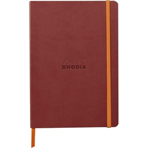 image:imageRHODIA 117371C  Nacarat Soft Notebook  A5  Lined  160 pages  Ivory Clairefontaine Paper 90 gm  Bookmark Elastic Closure  Faux Leather Cover  Rhodiarama Collection